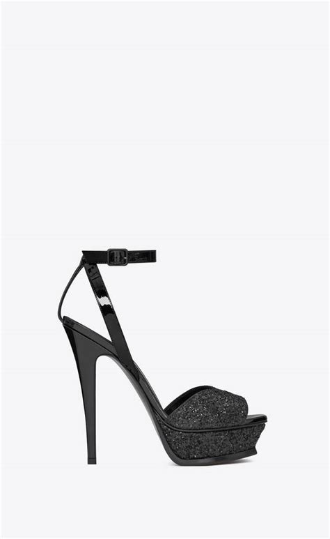 ysl tribute black sparkle|Tribute lips sandals in crystal glitter and patent leather .